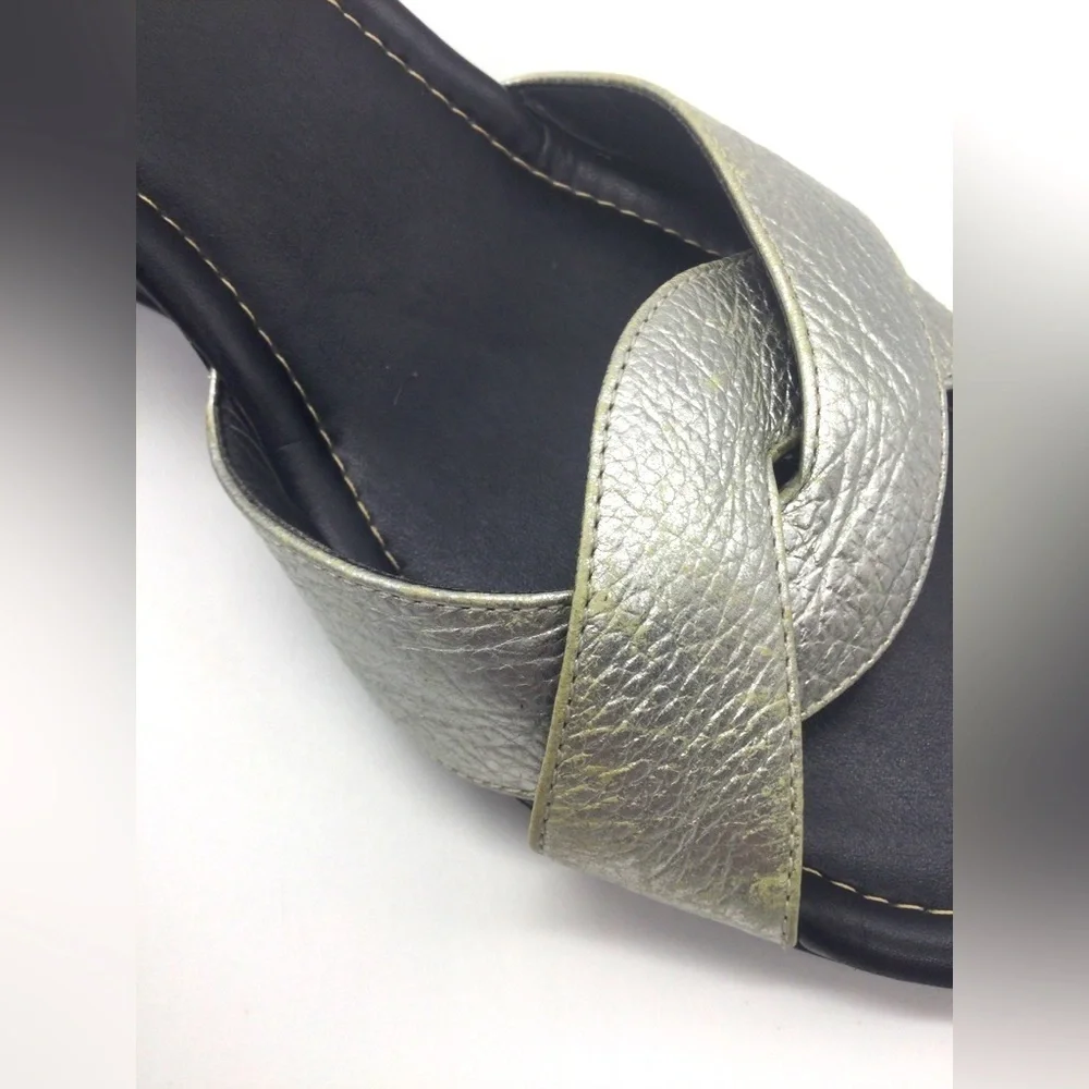 Talbots 9.5 Silver comfy sandal slides twist metallic resort‎ wedge